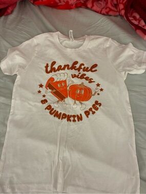 Bella Canvas White Kids T-Shirt with Orange Pumpkin & Pie Graphic